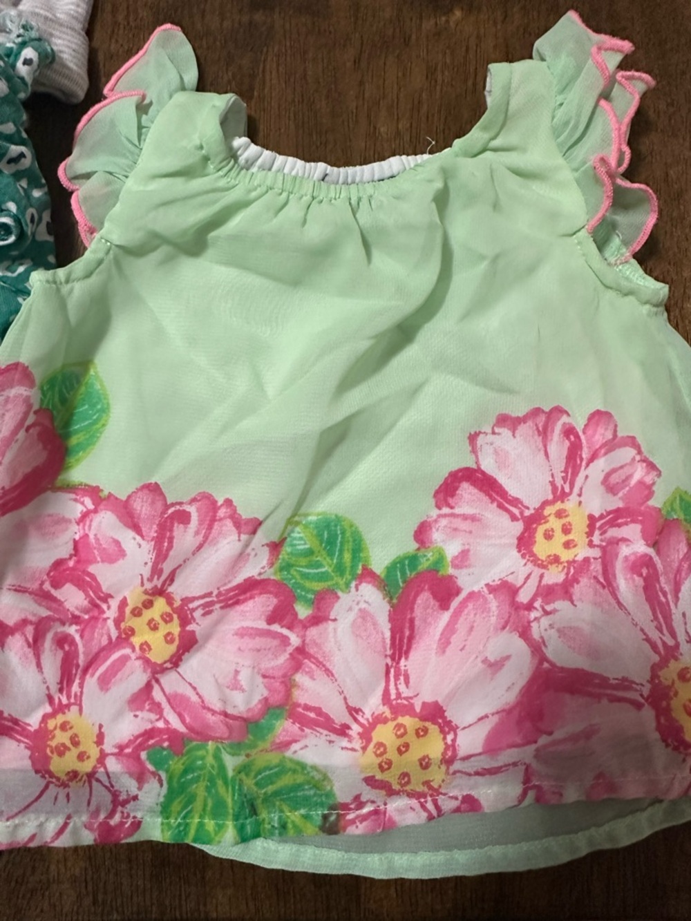 Faded Glory Mint Green Tank with Pink Floral Border
